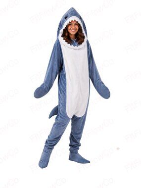 Plush Shark Costume XS Full Body Pull On 3D Teeth Fins Tail Halloween